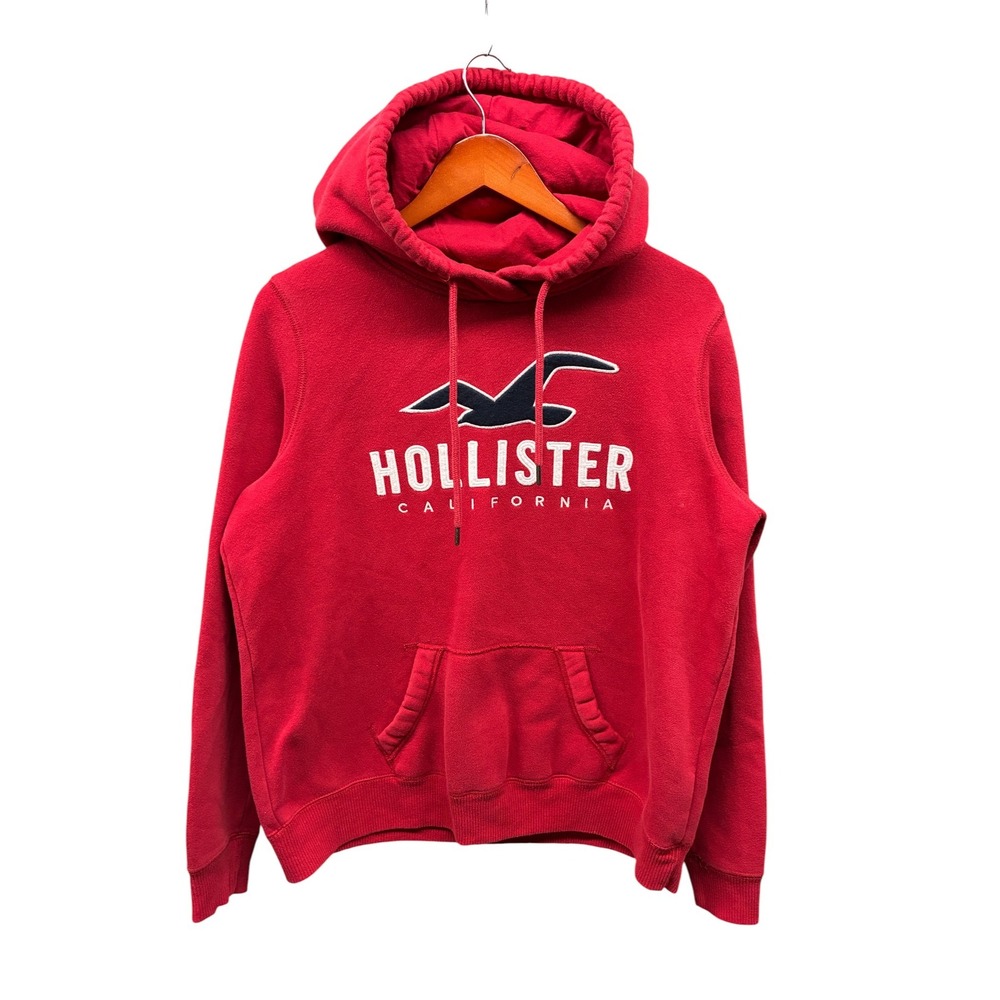 Hollister California Graphic Pullover Hoodie Men's Large Red Logo Cotton Blend